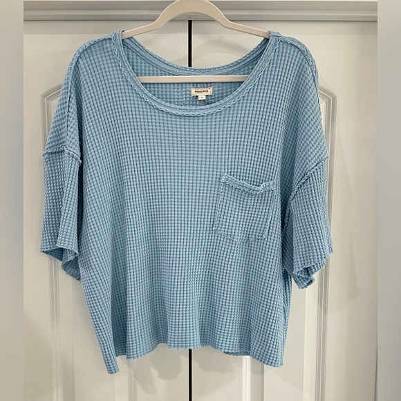 NWOT Anthropologie Pilcro Short-Sleeve Waffle Tee - Sky Blue - Picture 5 of 7